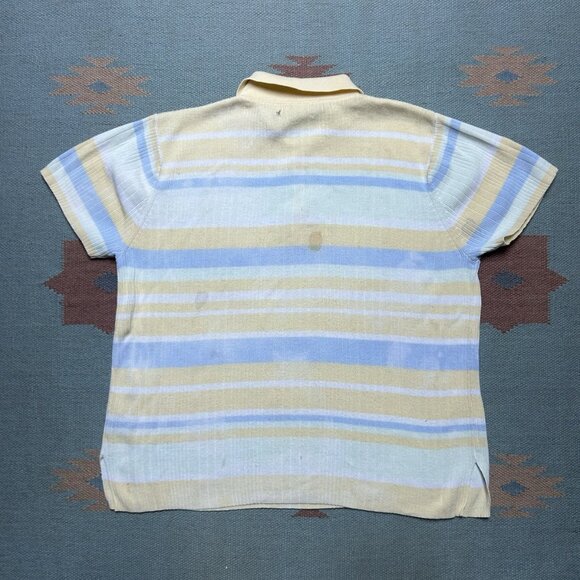 Vintage ribbed polo shirt short sleeve multicolor striped pullover women L/XL - Picture 7 of 12